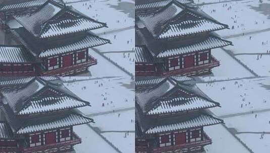 航拍洛阳应天门雪景高清在线视频素材下载