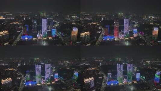 江门五邑华侨广场夜景航拍蓬江万达广场夜景高清在线视频素材下载