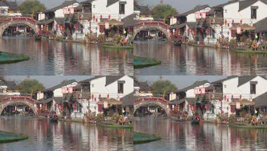 绍兴安昌古镇广场花桥水乡浙江过年氛围高清在线视频素材下载