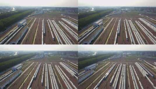 航拍高铁停放铁路场景高清在线视频素材下载