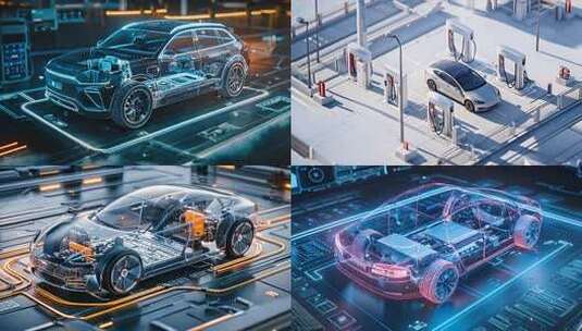 新能源车：纯电动汽车混合动力汽车 锂电池高清在线视频素材下载