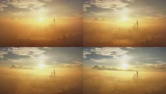 上海城市日出平流雾景观高清在线视频素材下载