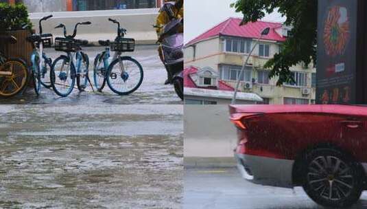 城市马路下暴雨下雨天雨水雨滴街景街道街头高清在线视频素材下载