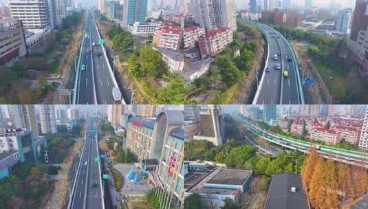 上海虹口区内环高架路航拍车流马路道路城市高清在线视频素材下载