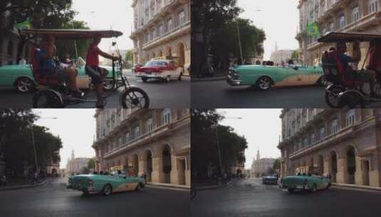 古巴哈瓦那老爷车地拍高清在线视频素材下载