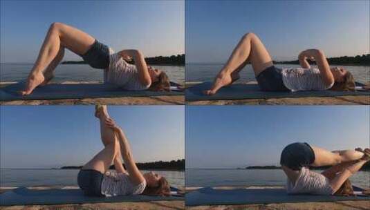 在海边做瑜伽的女人高清在线视频素材下载