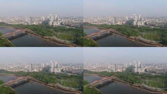 义乌市区江滨航拍高清在线视频素材下载