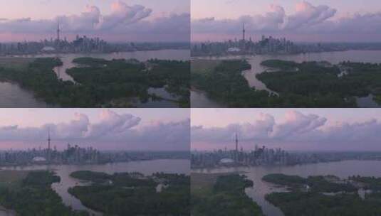 无人机航拍城市湖泊高清在线视频素材下载