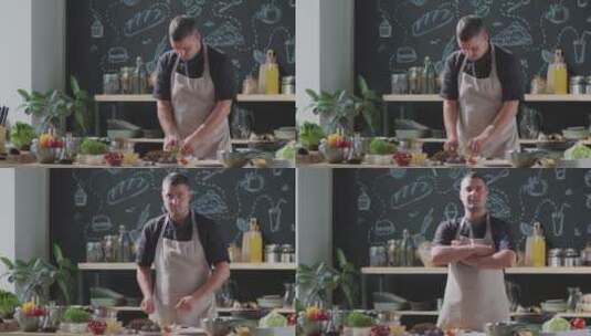 厨师对着镜头烹饪教学高清在线视频素材下载
