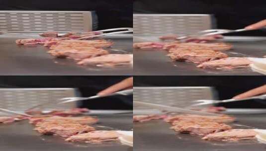 美女厨师用铁板制作牛排高清在线视频素材下载