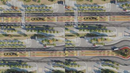 俯拍城市大道绿化植物交通高清在线视频素材下载