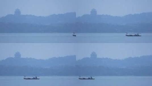10 杭州 西湖 城隍阁 小船 下雨天 山水高清在线视频素材下载