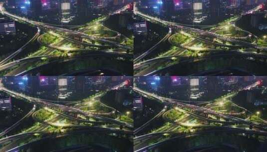 航拍夜晚杭州滨江时代大道中兴立交夜景高清在线视频素材下载