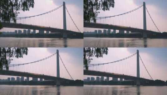 南京夹江大桥江岸垂钓景观高清在线视频素材下载