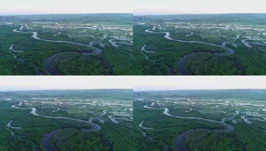 航拍内蒙古丰沛的根河湿地高清在线视频素材下载