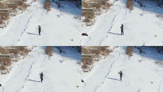 东北冬天雪地里练武术的人高清在线视频素材下载
