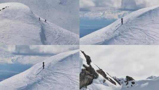 户外攀登雪山航拍高清在线视频素材下载