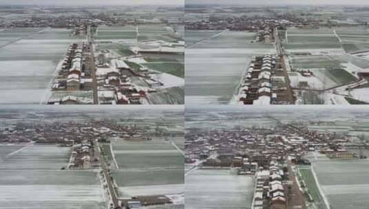 雪后的村庄小镇航拍前进高清在线视频素材下载
