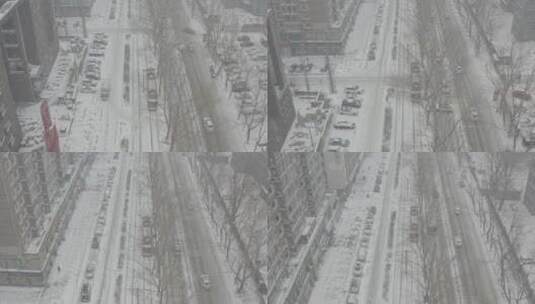 长春红旗街冬天下雪航拍高清在线视频素材下载