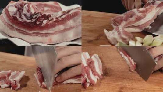 4k实拍美食切猪肉切片高清在线视频素材下载
