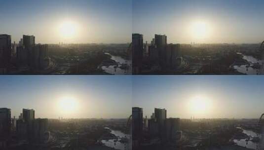 苏州金鸡湖城市建筑群日落风光高清在线视频素材下载