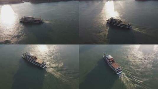 航拍武汉江上邮轮高清在线视频素材下载