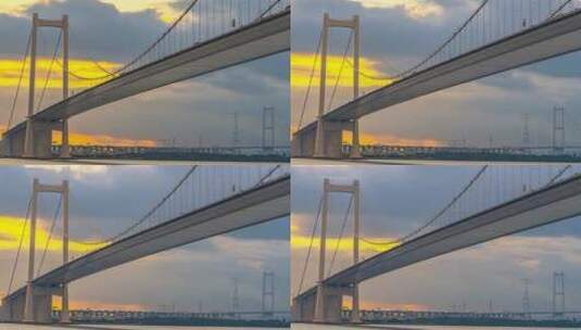 8K广州南沙跨海大桥朝霞延时摄影高清在线视频素材下载