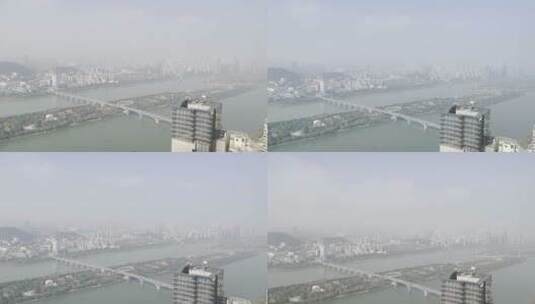 湖南长沙湘江江畔城市航拍高清在线视频素材下载