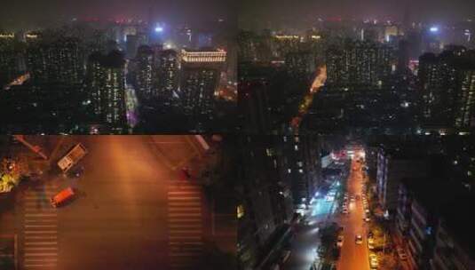西安城市晚上疫情下的街道夜景航拍2高清在线视频素材下载