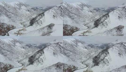 航拍冬天川藏线雪景高清在线视频素材下载