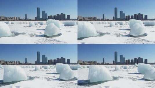 哈尔滨的冬天，松花江冰面上高清在线视频素材下载