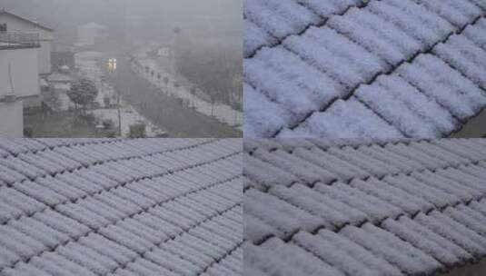 新农村景区冬天下雪雪花飘舞雪景景观4高清在线视频素材下载