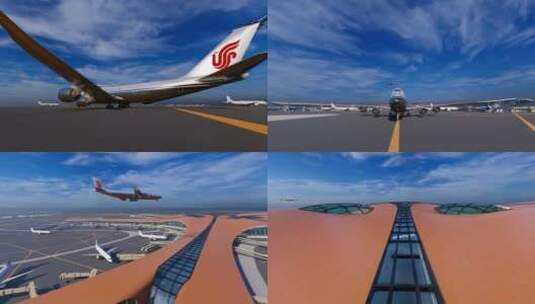 大兴机场飞机客机滑行起飞高清在线视频素材下载