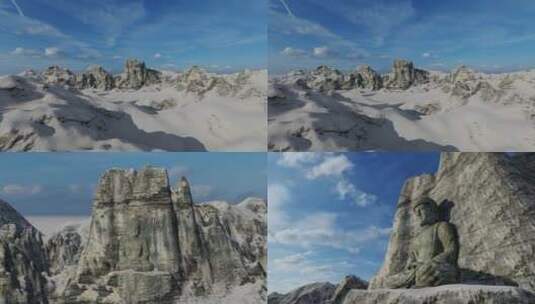【4K】冬天怪石嶙峋中的佛像高清在线视频素材下载