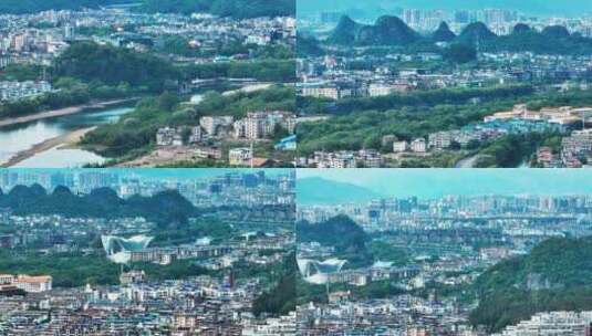 广西桂林城市风光多镜头长焦航拍2022高清在线视频素材下载