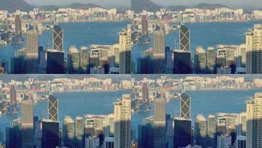 香港太平山顶远眺城市高楼维多利亚港高清在线视频素材下载