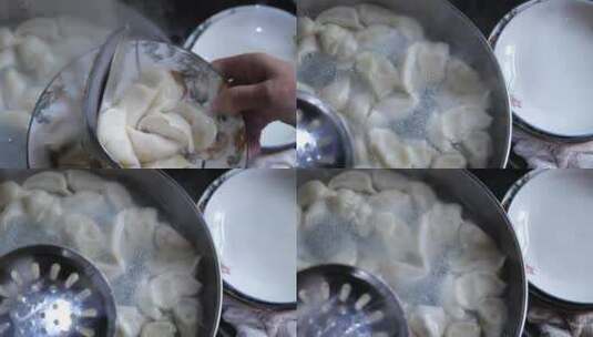 饺子，出锅，饺子盛到盘子里特写高清在线视频素材下载