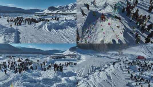 新疆和木村冬季航拍高清在线视频素材下载