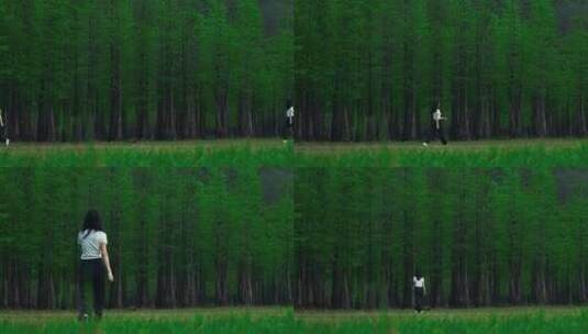文艺忧伤孤独女孩在树林行走4k视频素材高清在线视频素材下载