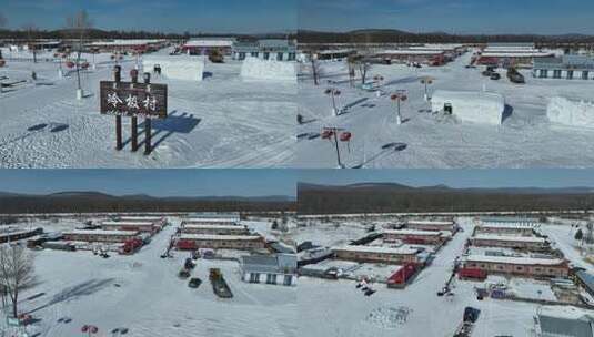 内蒙古呼伦贝尔根河市冷极村冬季航拍高清在线视频素材下载