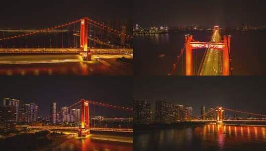 鹦鹉洲长江大桥夜景灯光航拍延时100_0661高清在线视频素材下载