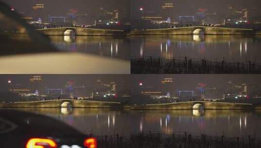 杭州西湖雨天夜晚的断桥高清在线视频素材下载