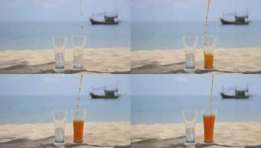 海滩上的果汁加冰高清在线视频素材下载