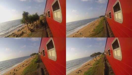 斯里兰卡网红海上小火车行驶在海岸线上高清在线视频素材下载