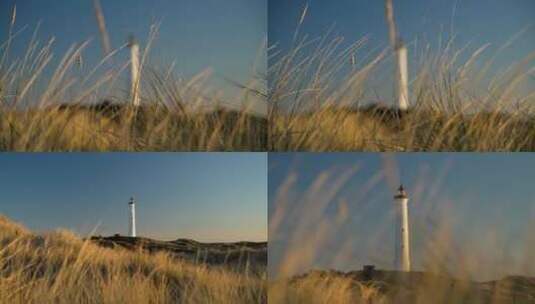 海岸灯塔黄昏夕阳唯美高清在线视频素材下载