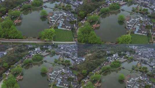 安徽歙县呈坎古村高低空晨曦航拍高清在线视频素材下载