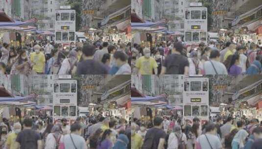 香港北角春秧街街市菜市场 电车 叮叮车高清在线视频素材下载