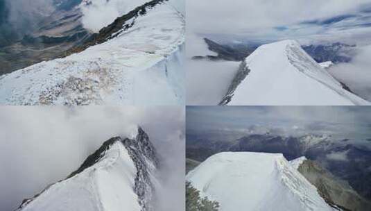 FPV航拍巍峨的雪山顶山脉山峰山脊山峦高清在线视频素材下载