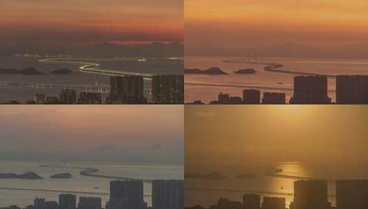 【4K】珠海拍摄港珠澳大桥日出延时高清在线视频素材下载