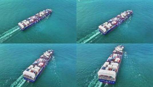 青岛胶州湾轮船航拍高清在线视频素材下载